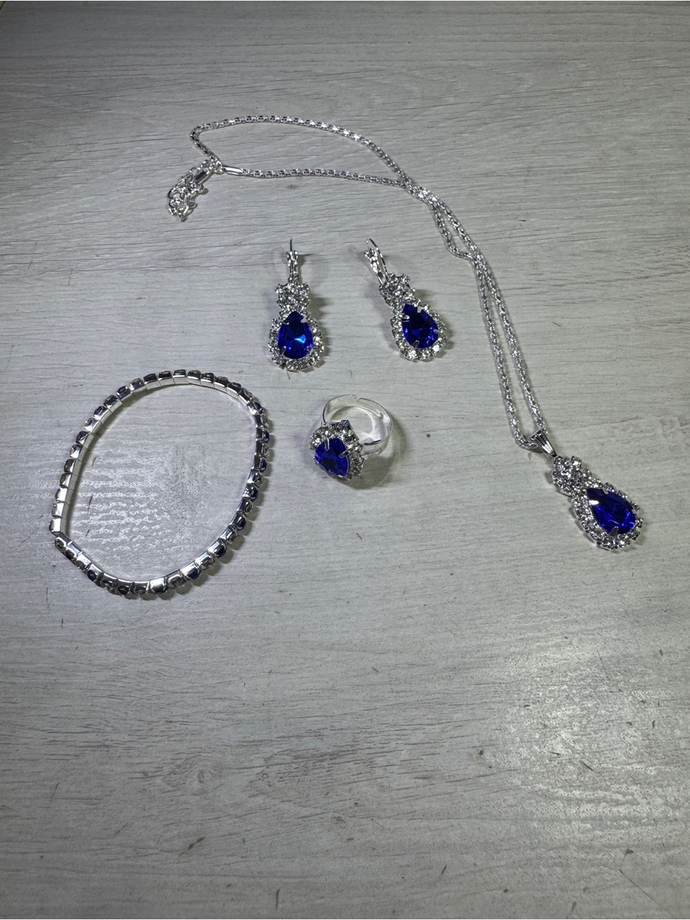 Silver Necklace with Blue Teardrop Pendant - Picture 4 of 6